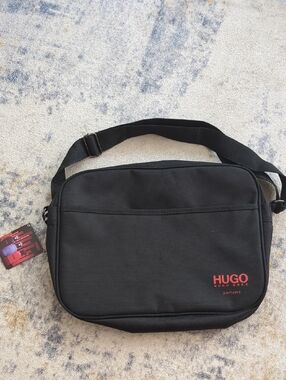 HUGO BOSS Parfum Black Messenger Bag with Red Logo-NWT